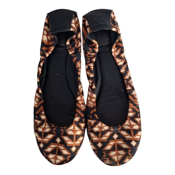 Tory Burch Slip On Ballet Flats Shoes Fabric Leather Brown Black Women's 7.5 M - Picture 6 of 13